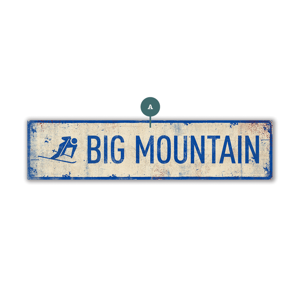Landmark Skier Custom Signs: White 1 Line - Wall Decor – Old Wood