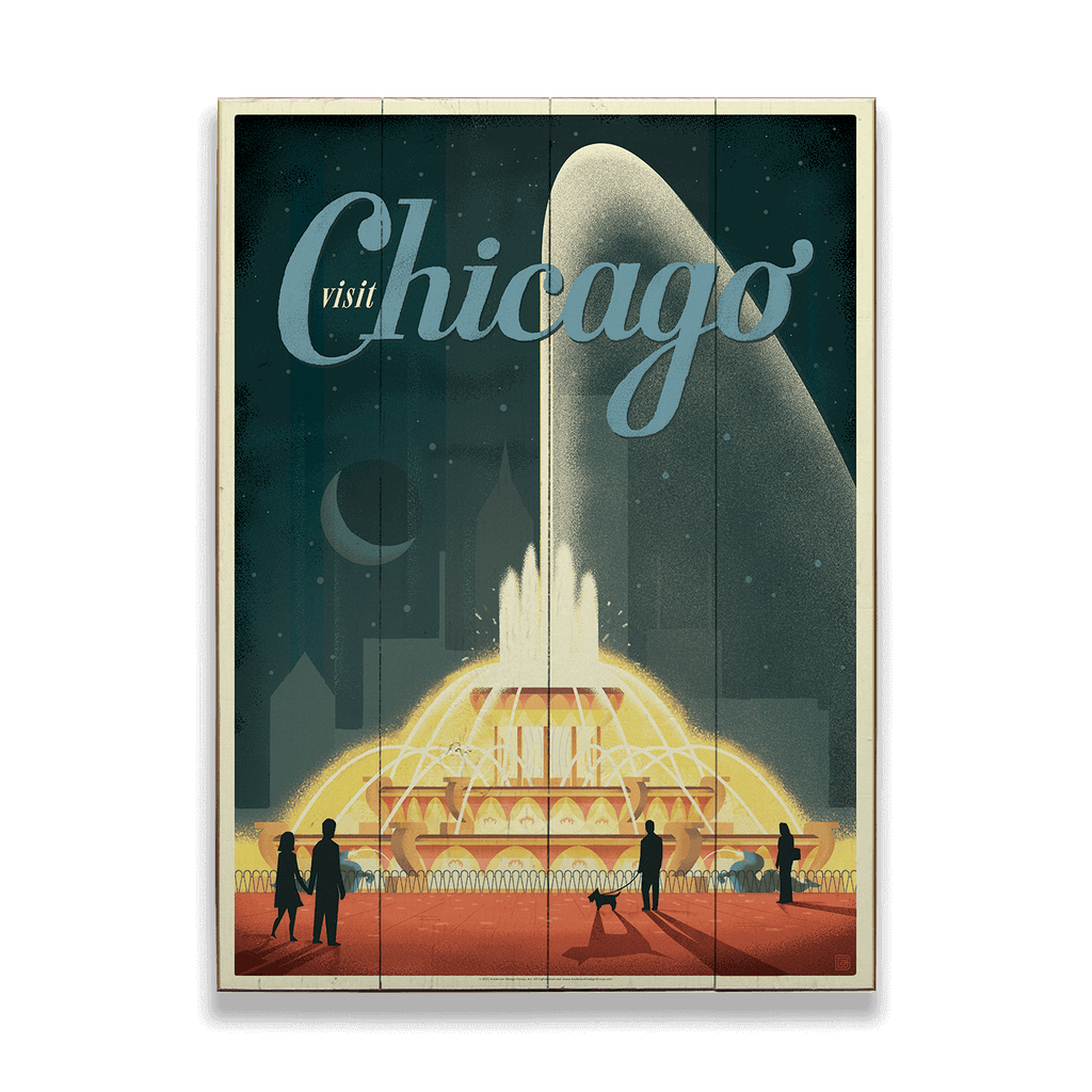 Chicago Buckingham Fountain Wood & Metal Wall Art Old Wood Signs
