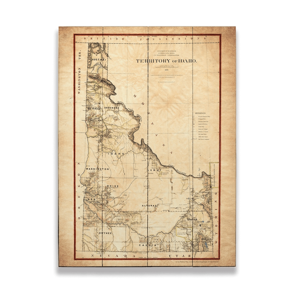Historic Map of the Idaho Territory - Wood & Metal Wall Art – Old Wood ...
