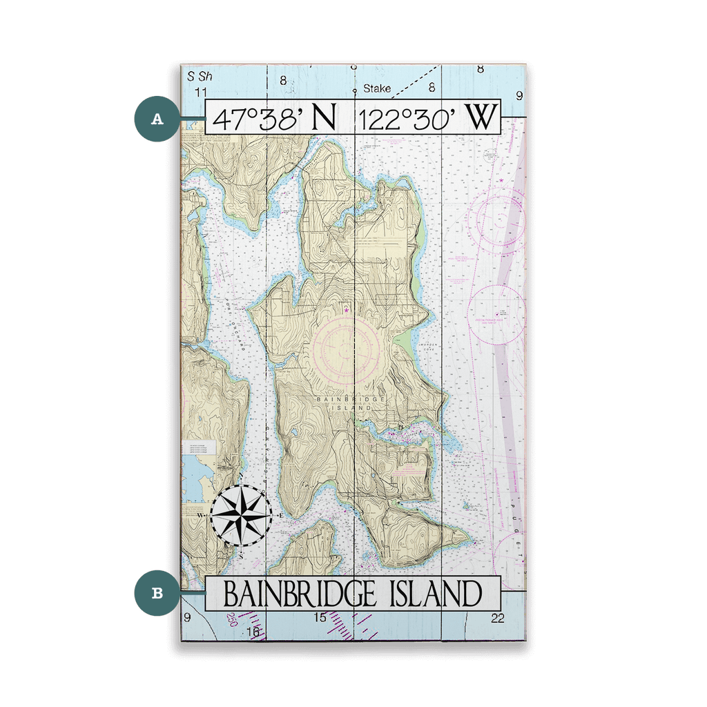 Bainbridge Island, WA, Area Chart - Wood & Metal Wall Art – Old