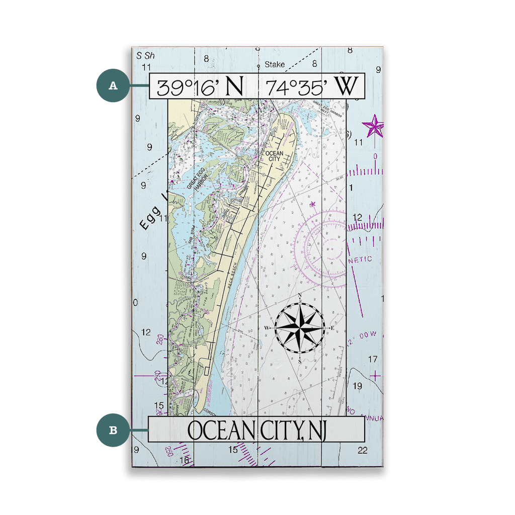 Ocean City, NJ, Area Chart Wood & Metal Wall Art Old Wood Signs