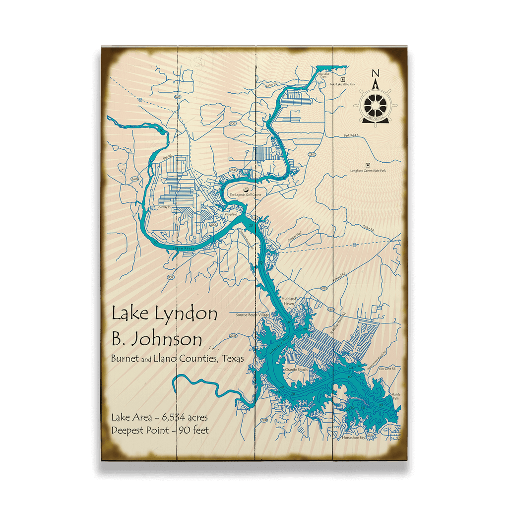 Lake Lyndon B. Johnson, Texas - Wood & Metal Wall Art - Old Wood Signs