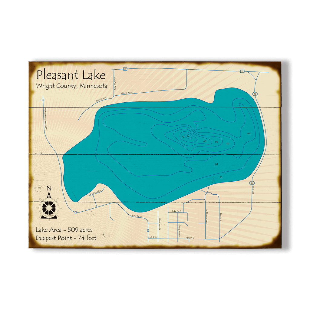Pleasant Lake, Minnesota Wood & Metal Wall Art Old Wood Signs