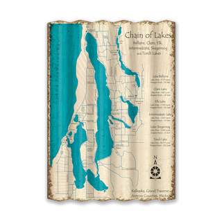 Chain of Lakes in Kalkaska, Grand Traverse, and Antrim Counties, Michigan - Corrugated Metal Wall Art