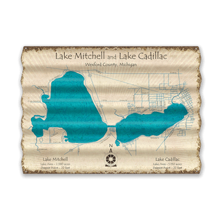 Lake Mitchell and Lake Cadillac, Wexford County, Michigan - Corrugated Metal Wall Art Lake Art
