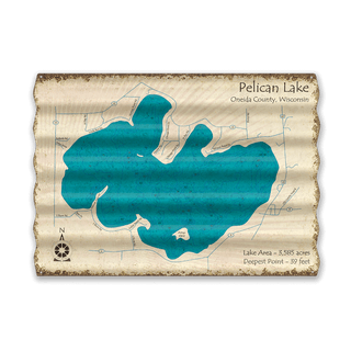 Pelican Lake, Oneida County, WI - Corrugated Metal Wall Art Lake Art