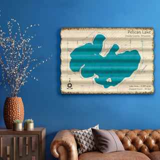 Pelican Lake, Oneida County, WI - Corrugated Metal Wall Art Lake Art