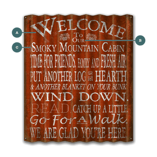 Welcome to the Cabin: 3 Lines - Corrugated Metal Wall Art Corrugated Aluminum 30" x 35" Red Meissenburg Designs