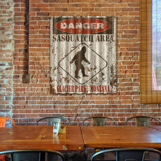 Sasquatch Warning Sign - Corrugated Metal Wall Art Meissenburg Designs