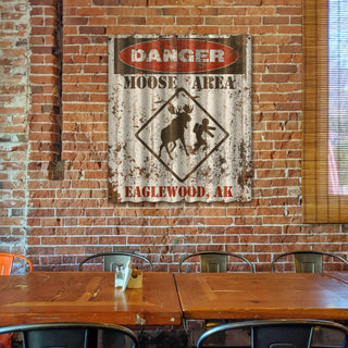 Moose Warning Sign - Corrugated Metal Wall Art Meissenburg Designs