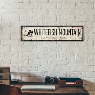 Landmark Skier Custom Signs: Black on White 2 Lines - Wall Decor