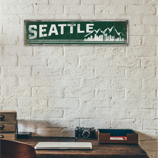 Seattle Mountain Skyline & Stripes: Emerald City - Wood & Metal Wall Art
