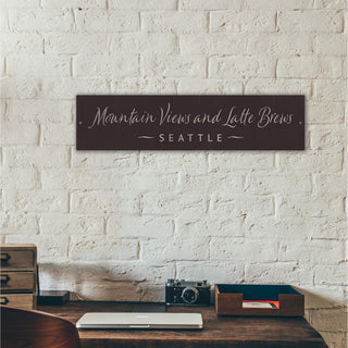 Landmark Seattle Signs: Mountain Views and Latte Brews - Wall Decor