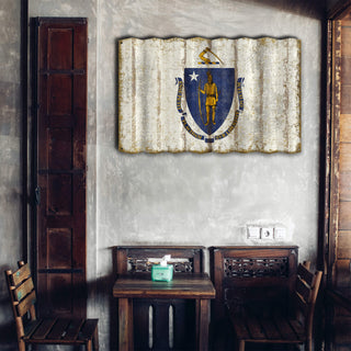 Massachusetts State Flag - Corrugated Metal Wall Art by Meissenburg Designs