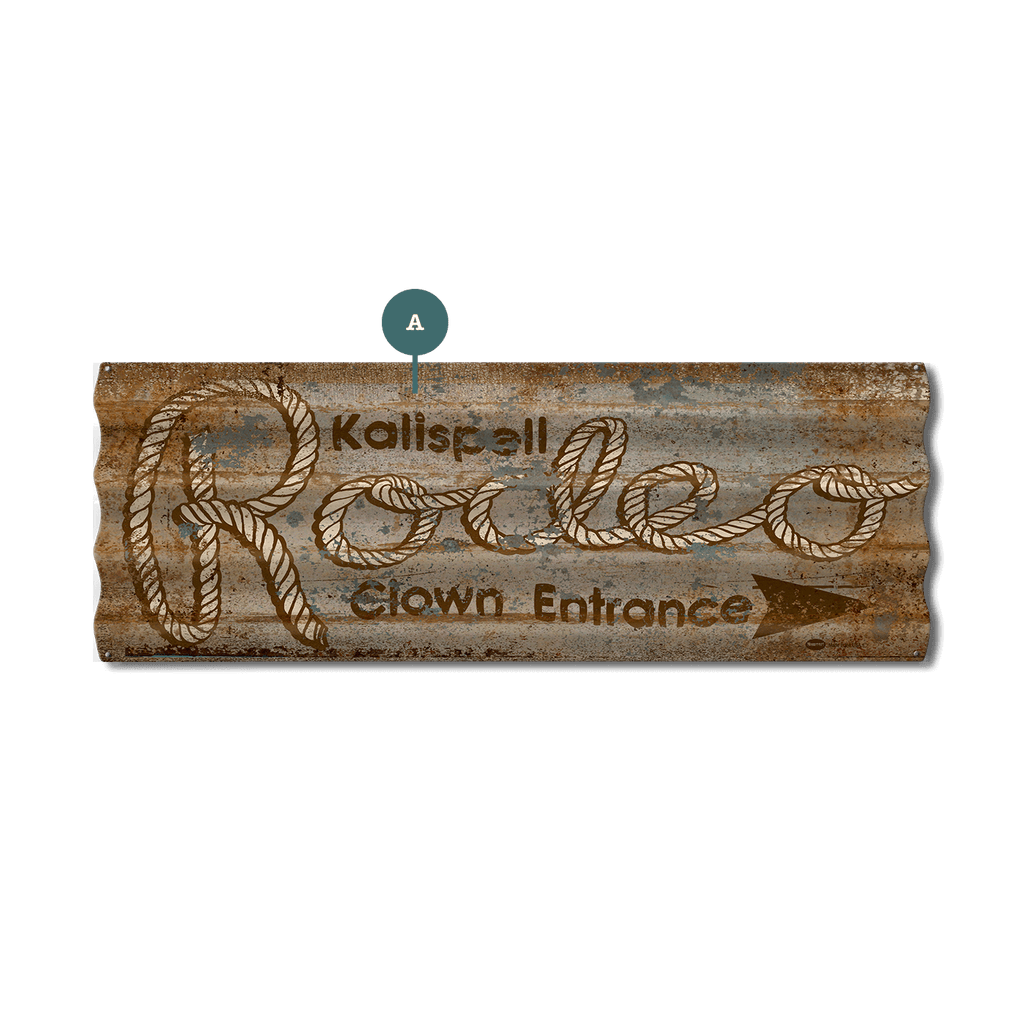 Rodeo Tonight Clown Entrance - Corrugated Metal Wall Art – Old Wood Signs