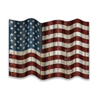 Waving American Flag - Corrugated Metal Wall Art with rustic texture and vintage style patriotic design