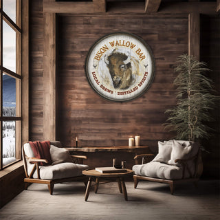 Bison Wallow Bar - Barrel End Wall Art Barrel End Wall Art Marilynn Dwyer Mason