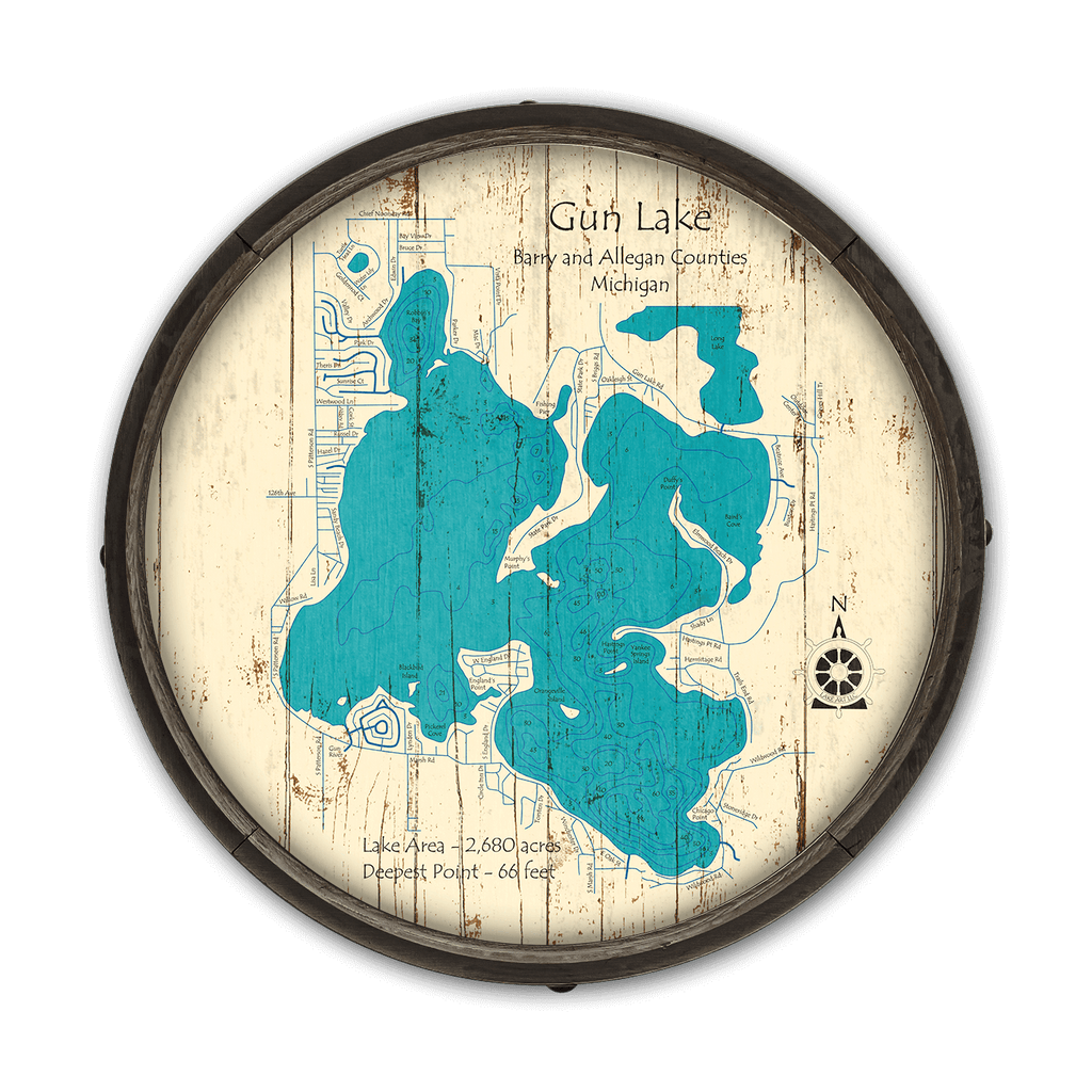 Gun Lake, Michigan on a Barrel End – Old Wood Signs