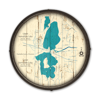 Upper and Lower Nemahbin Lake, WI on a Barrel End Lake Art