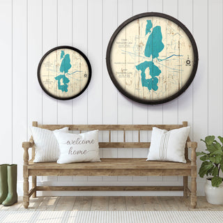 Upper and Lower Nemahbin Lake, WI on a Barrel End Lake Art