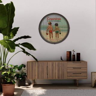 Children Holding Hands at the Beach - Barrel End Wall Art