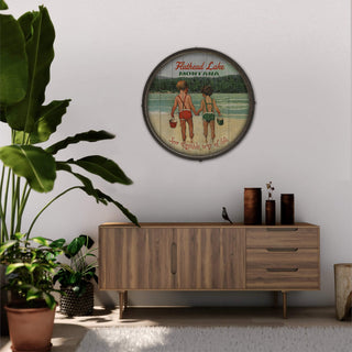 Children Holding Hands at the Lake - Barrel End Wall Art