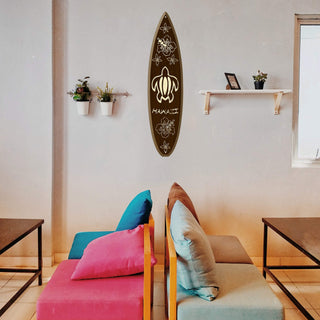 Sea Turtle and Hawaiian Hibiscus - Surfboard Wall Art Meissenburg Designs