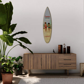 Children Holding Hands at the Beach - Surfboard Wall Art