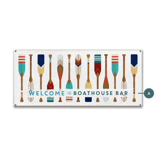 Oar Pattern Welcome Sign - Wood & Metal Wall Art Metal 24" x 10.5" by Meissenburg Designs