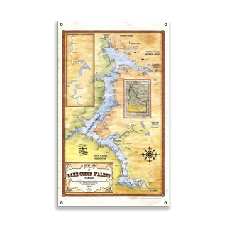 Lake Coeur D'Alene: Illustrated Map - Wood & Metal Wall Art Metal by Lisa Middleton