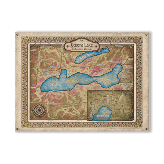 Geneva Lake, Wisconsin: Illustrated Map - Wood & Metal Wall Art Metal by Lisa Middleton