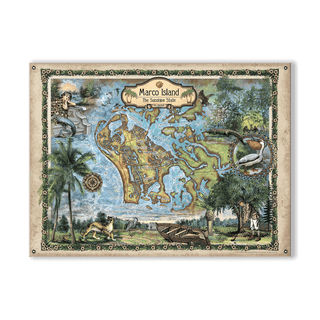 Marco Island, Florida: Illustrated Map - Wood & Metal Wall Art Metal by Lisa Middleton