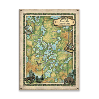 Three Lakes Chain of Lakes, Wisconsin: Illustrated Map - Wood & Metal Wall Art Metal by Lisa Middleton
