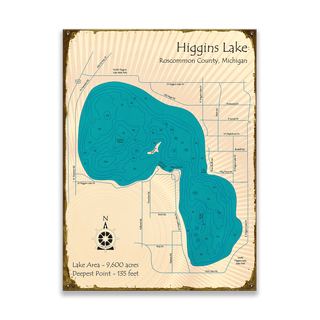Higgins Lake, Michigan - Wood & Metal Wall Art Metal by Lake Art