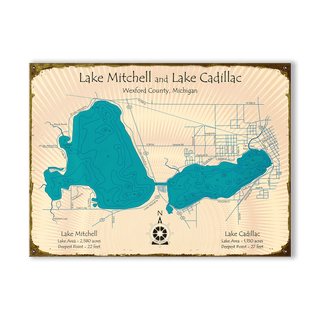 Lake Mitchell and Lake Cadillac, Wexford County, Michigan - Wood & Metal Wall Art Lake Art