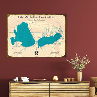 Lake Mitchell and Lake Cadillac, Wexford County, Michigan - Wood & Metal Wall Art Lake Art