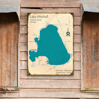 Lake Mitchell, Wexford County, Michigan - Wood & Metal Wall Art Lake Art
