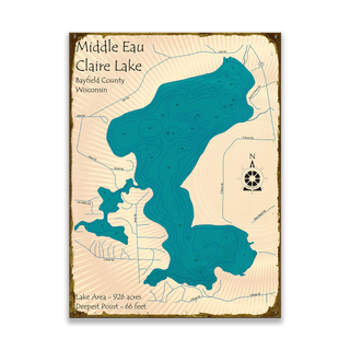 Middle Eau Claire Lake, Wisconsin - Wood & Metal Wall Art Metal by Lake Art