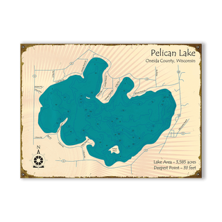 Pelican Lake, Oneida County, WI - Wood & Metal Wall Art Metal by Lake Art