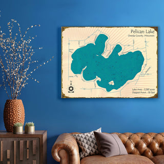 Pelican Lake, Oneida County, WI - Wood & Metal Wall Art by Lake Art
