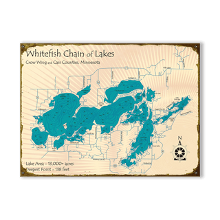 Whitefish Chain of Lakes, Minnesota - Wood & Metal Wall Art Metal by Lake Art