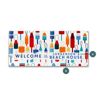 Beach House Buoy Welcome: Personalized - Wood & Metal Wall Art Metal 24" x 10.5" by Meissenburg Designs