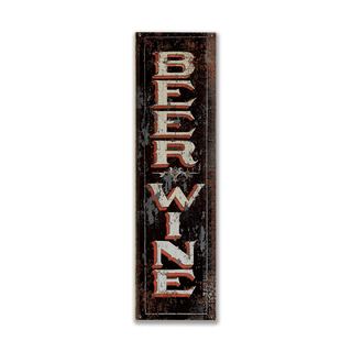 Vintage Beer & Wine Sign: Black - Wood & Metal Wall Art featuring distressed wood and metal in rustic style decor