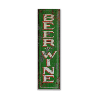 Vintage Beer & Wine Sign: Green - Wood & Metal Wall Art Wood & Metal Wall Art Marty Mummert Studio Metal 10.5" x 36"
