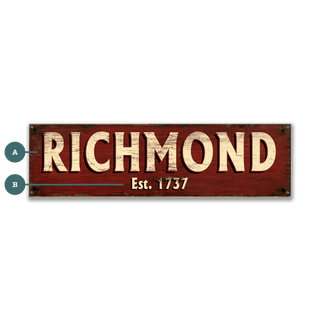Old Town Charm Sign: Red - Wood & Metal Wall Art Metal 36" x 10.5" by Out West Design