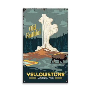 Old Faithful Yellowstone National Park - Wood & Metal Wall Art Metal by Out West Design