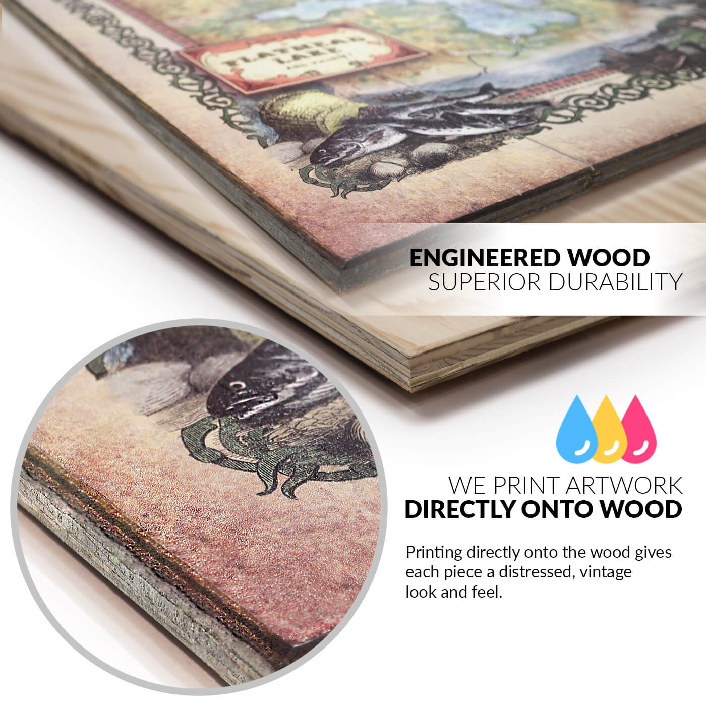Red, White, and Blue Boaters (3 Lines) - Wood & Metal Wall Art showing wood grain and vintage printed design detail