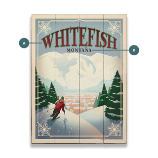 Vintage-style poster of Whitefish, Montana with a skier and mountain.