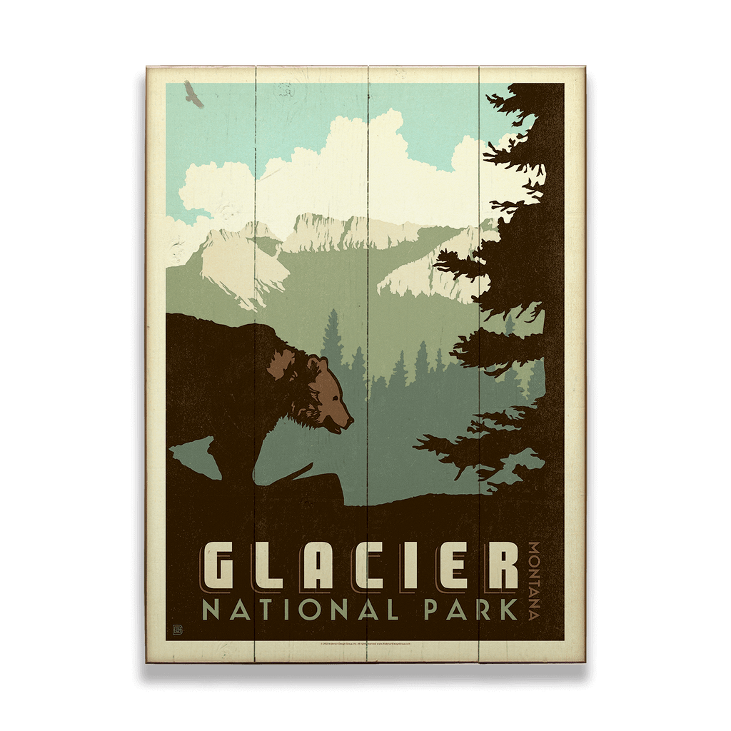 Glacier National Park: Lone Grizzly - Wood & Metal Wall Art – Old