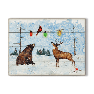 A Bear, Deer, and Cardinal Christmas - Wood & Metal Wall Art
